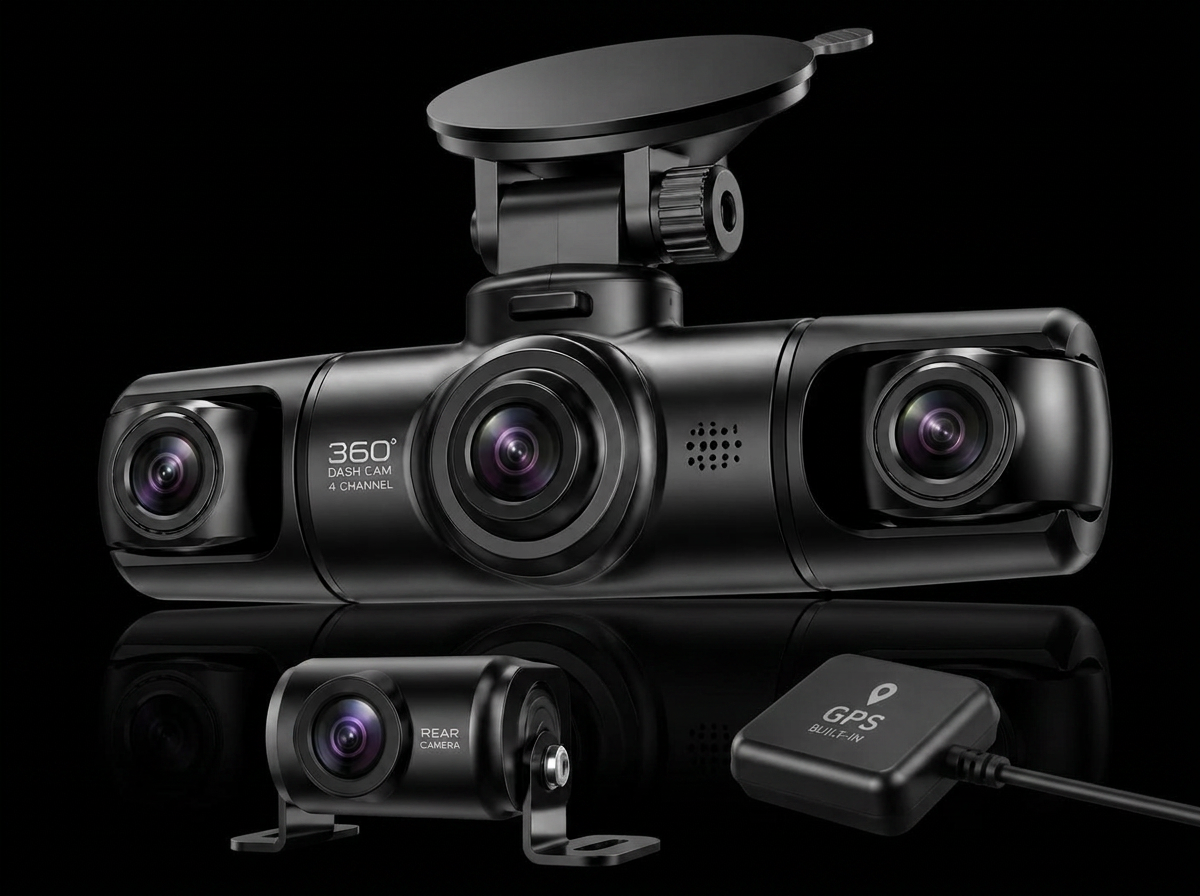RoadBacked 4-channel Protection Camera with rear camera module and GPS module